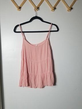 COLLOSEUM WOMEN'S PEACHY PINK TIERED SPAGHETTI STRAP TANK TOP SIZE XL